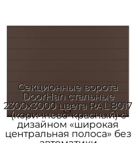 sekczionnyie-vorota-doorhan-stalnyie-2300x3000-czveta-ral-8017-korichnevo-krasnyij-s-dizajnom-«shirokaya-czentralnaya-polosa»-bez-avtomatiki