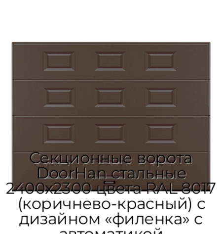 sekczionnyie-vorota-doorhan-stalnyie-2400x2300-czveta-ral-8017-korichnevo-krasnyij-s-dizajnom-«filenka»-s-avtomatikoj