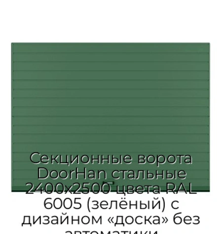 sekczionnyie-vorota-doorhan-stalnyie-2400x2500-czveta-ral-6005-zelyonyij-s-dizajnom-«doska»-bez-avtomatiki