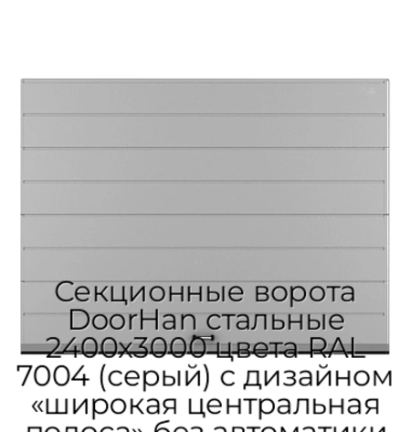 sekczionnyie-vorota-doorhan-stalnyie-2400x3000-czveta-ral-7004-seryij-s-dizajnom-«shirokaya-czentralnaya-polosa»-bez-avtomatiki
