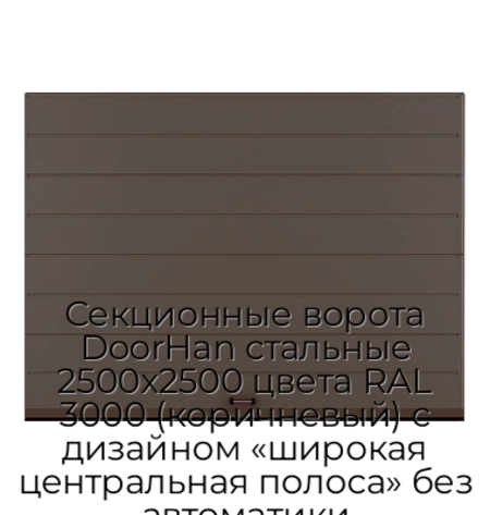 sekczionnyie-vorota-doorhan-stalnyie-2500x2500-czveta-ral-3000-korichnevyij-s-dizajnom-«shirokaya-czentralnaya-polosa»-bez-avtomatiki