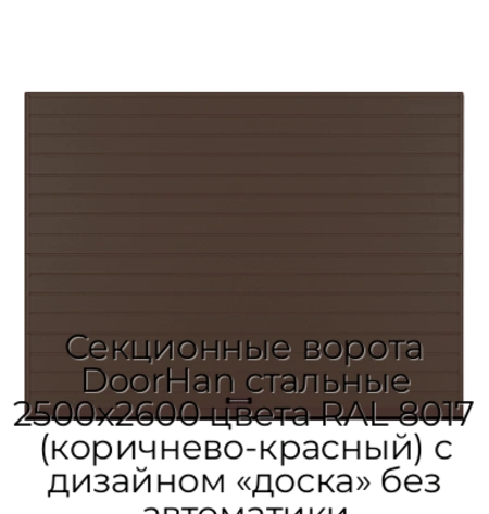 sekczionnyie-vorota-doorhan-stalnyie-2500x2600-czveta-ral-8017-korichnevo-krasnyij-s-dizajnom-«doska»-bez-avtomatiki