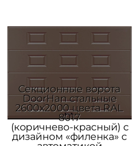 sekczionnyie-vorota-doorhan-stalnyie-2600x2000-czveta-ral-8017-korichnevo-krasnyij-s-dizajnom-«filenka»-s-avtomatikoj