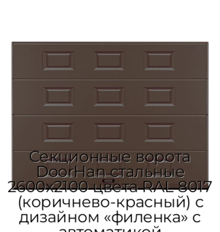 sekczionnyie-vorota-doorhan-stalnyie-2600x2100-czveta-ral-8017-korichnevo-krasnyij-s-dizajnom-«filenka»-s-avtomatikoj