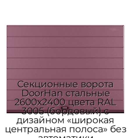 sekczionnyie-vorota-doorhan-stalnyie-2600x2400-czveta-ral-3005-bordovyij-s-dizajnom-«shirokaya-czentralnaya-polosa»-bez-avtomatiki
