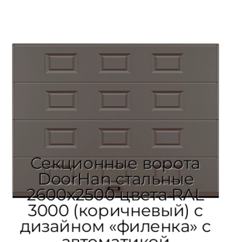 sekczionnyie-vorota-doorhan-stalnyie-2600x2500-czveta-ral-3000-korichnevyij-s-dizajnom-«filenka»-s-avtomatikoj