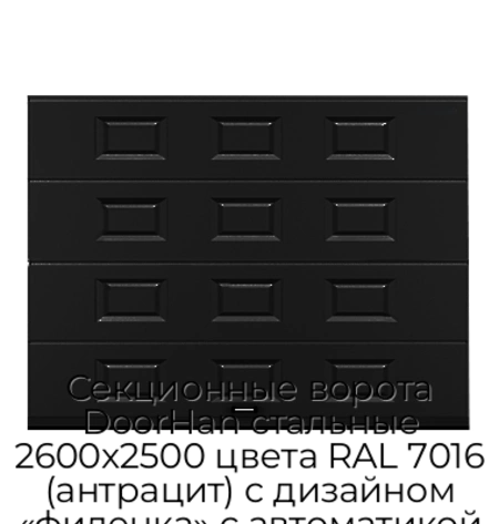 sekczionnyie-vorota-doorhan-stalnyie-2600x2500-czveta-ral-7016-antraczit-s-dizajnom-«filenka»-s-avtomatikoj