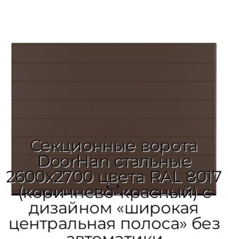 sekczionnyie-vorota-doorhan-stalnyie-2600x2700-czveta-ral-8017-korichnevo-krasnyij-s-dizajnom-«shirokaya-czentralnaya-polosa»-bez-avtomatiki