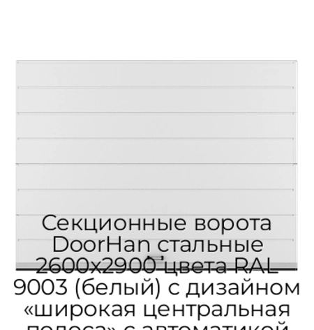 sekczionnyie-vorota-doorhan-stalnyie-2600x2900-czveta-ral-9003-belyij-s-dizajnom-«shirokaya-czentralnaya-polosa»-s-avtomatikoj