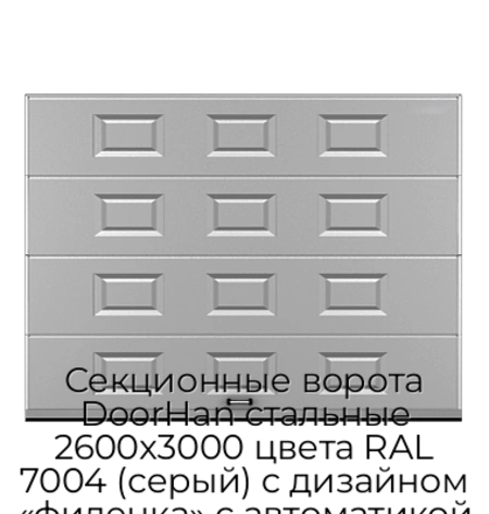 sekczionnyie-vorota-doorhan-stalnyie-2600x3000-czveta-ral-7004-seryij-s-dizajnom-«filenka»-s-avtomatikoj
