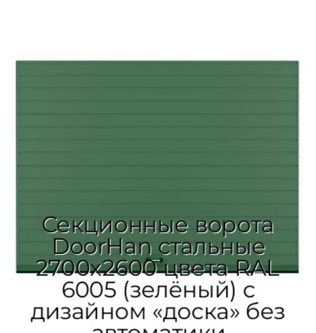 sekczionnyie-vorota-doorhan-stalnyie-2700x2600-czveta-ral-6005-zelyonyij-s-dizajnom-«doska»-bez-avtomatiki