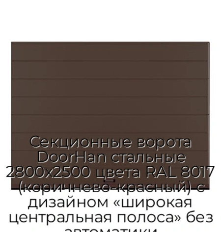 sekczionnyie-vorota-doorhan-stalnyie-2800x2500-czveta-ral-8017-korichnevo-krasnyij-s-dizajnom-«shirokaya-czentralnaya-polosa»-bez-avtomatiki