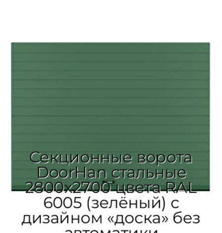 sekczionnyie-vorota-doorhan-stalnyie-2800x2700-czveta-ral-6005-zelyonyij-s-dizajnom-«doska»-bez-avtomatiki