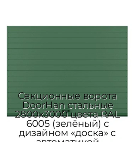 sekczionnyie-vorota-doorhan-stalnyie-2800x3000-czveta-ral-6005-zelyonyij-s-dizajnom-«doska»-s-avtomatikoj