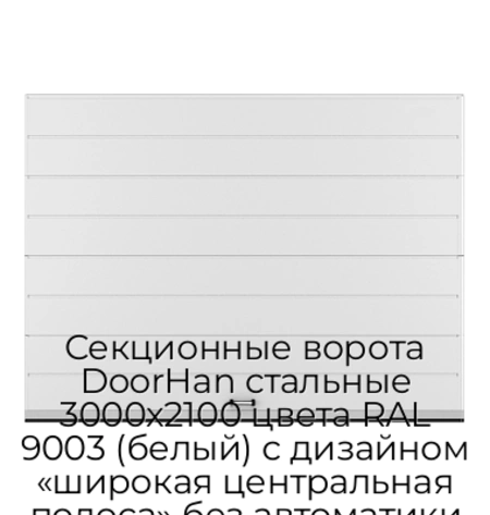 sekczionnyie-vorota-doorhan-stalnyie-3000x2100-czveta-ral-9003-belyij-s-dizajnom-«shirokaya-czentralnaya-polosa»-bez-avtomatiki