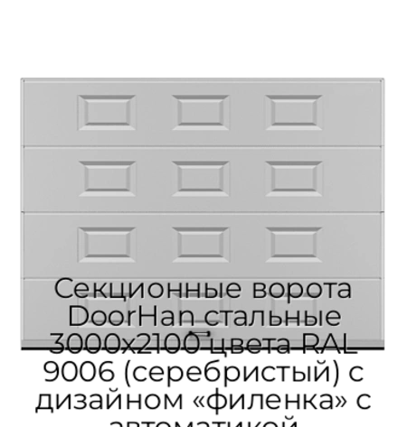 sekczionnyie-vorota-doorhan-stalnyie-3000x2100-czveta-ral-9006-serebristyij-s-dizajnom-«filenka»-s-avtomatikoj