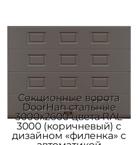sekczionnyie-vorota-doorhan-stalnyie-3000x2600-czveta-ral-3000-korichnevyij-s-dizajnom-«filenka»-s-avtomatikoj