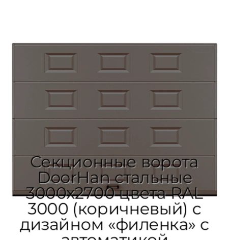 sekczionnyie-vorota-doorhan-stalnyie-3000x2700-czveta-ral-3000-korichnevyij-s-dizajnom-«filenka»-s-avtomatikoj