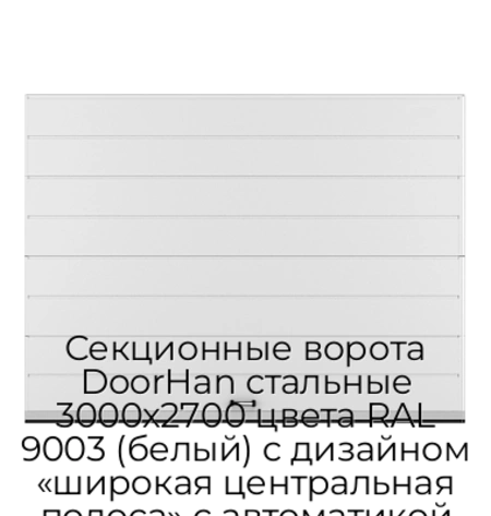 sekczionnyie-vorota-doorhan-stalnyie-3000x2700-czveta-ral-9003-belyij-s-dizajnom-«shirokaya-czentralnaya-polosa»-s-avtomatikoj
