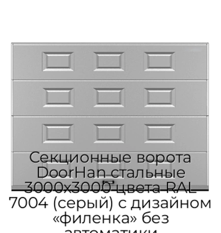 sekczionnyie-vorota-doorhan-stalnyie-3000x3000-czveta-ral-7004-seryij-s-dizajnom-«filenka»-bez-avtomatiki