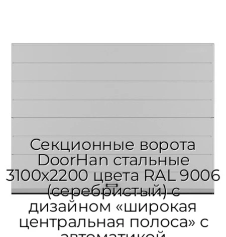 sekczionnyie-vorota-doorhan-stalnyie-3100x2200-czveta-ral-9006-serebristyij-s-dizajnom-«shirokaya-czentralnaya-polosa»-s-avtomatikoj