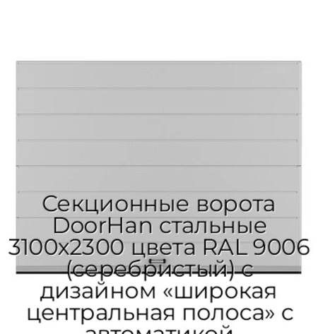 sekczionnyie-vorota-doorhan-stalnyie-3100x2300-czveta-ral-9006-serebristyij-s-dizajnom-«shirokaya-czentralnaya-polosa»-s-avtomatikoj