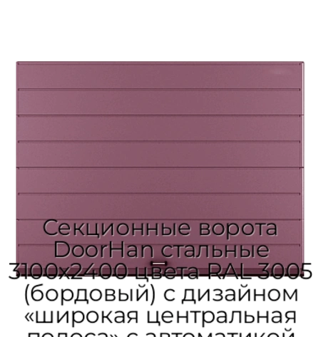 sekczionnyie-vorota-doorhan-stalnyie-3100x2400-czveta-ral-3005-bordovyij-s-dizajnom-«shirokaya-czentralnaya-polosa»-s-avtomatikoj