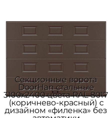 sekczionnyie-vorota-doorhan-stalnyie-3100x2400-czveta-ral-8017-korichnevo-krasnyij-s-dizajnom-«filenka»-bez-avtomatiki