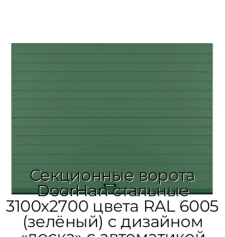 sekczionnyie-vorota-doorhan-stalnyie-3100x2700-czveta-ral-6005-zelyonyij-s-dizajnom-«doska»-s-avtomatikoj