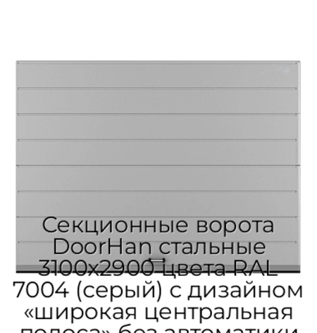 sekczionnyie-vorota-doorhan-stalnyie-3100x2900-czveta-ral-7004-seryij-s-dizajnom-«shirokaya-czentralnaya-polosa»-bez-avtomatiki