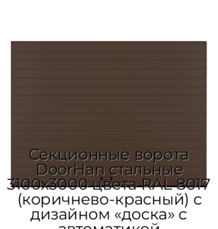 sekczionnyie-vorota-doorhan-stalnyie-3100x3000-czveta-ral-8017-korichnevo-krasnyij-s-dizajnom-«doska»-s-avtomatikoj