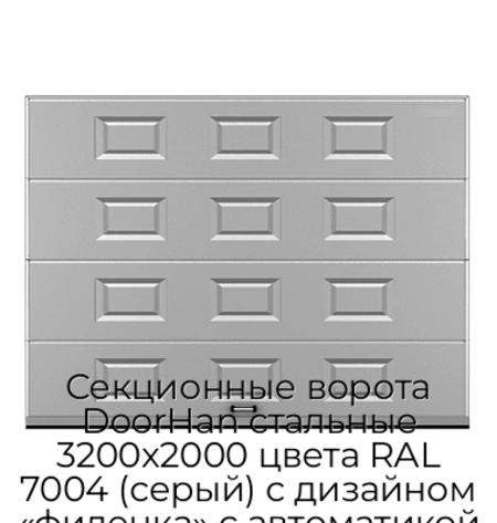 sekczionnyie-vorota-doorhan-stalnyie-3200x2000-czveta-ral-7004-seryij-s-dizajnom-«filenka»-s-avtomatikoj