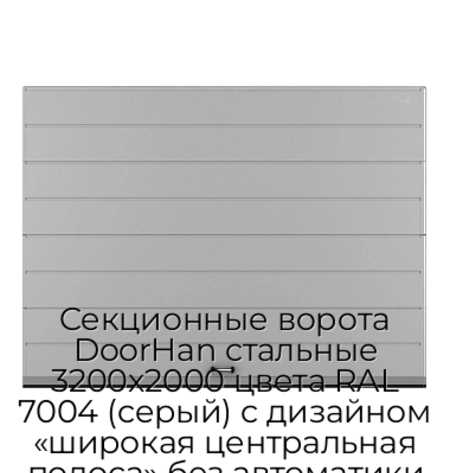 sekczionnyie-vorota-doorhan-stalnyie-3200x2000-czveta-ral-7004-seryij-s-dizajnom-«shirokaya-czentralnaya-polosa»-bez-avtomatiki