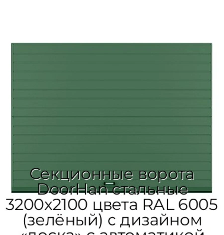 sekczionnyie-vorota-doorhan-stalnyie-3200x2100-czveta-ral-6005-zelyonyij-s-dizajnom-«doska»-s-avtomatikoj