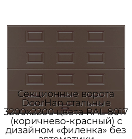 sekczionnyie-vorota-doorhan-stalnyie-3200x2200-czveta-ral-8017-korichnevo-krasnyij-s-dizajnom-«filenka»-bez-avtomatiki