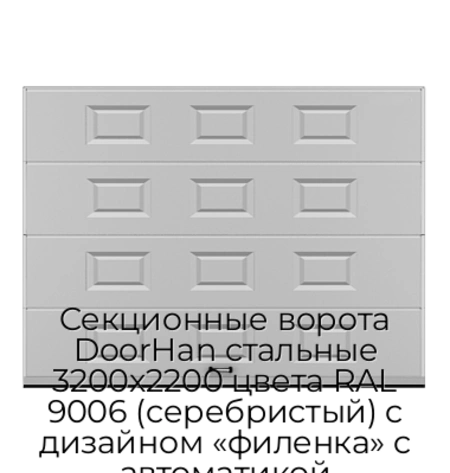 sekczionnyie-vorota-doorhan-stalnyie-3200x2200-czveta-ral-9006-serebristyij-s-dizajnom-«filenka»-s-avtomatikoj