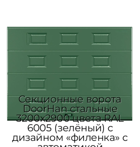 sekczionnyie-vorota-doorhan-stalnyie-3200x2900-czveta-ral-6005-zelyonyij-s-dizajnom-«filenka»-s-avtomatikoj
