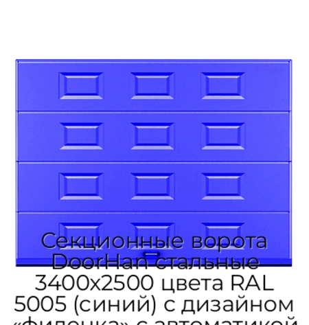 sekczionnyie-vorota-doorhan-stalnyie-3400x2500-czveta-ral-5005-sinij-s-dizajnom-«filenka»-s-avtomatikoj