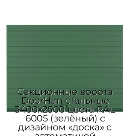 sekczionnyie-vorota-doorhan-stalnyie-3400x2500-czveta-ral-6005-zelyonyij-s-dizajnom-«doska»-s-avtomatikoj