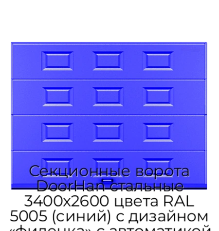 sekczionnyie-vorota-doorhan-stalnyie-3400x2600-czveta-ral-5005-sinij-s-dizajnom-«filenka»-s-avtomatikoj
