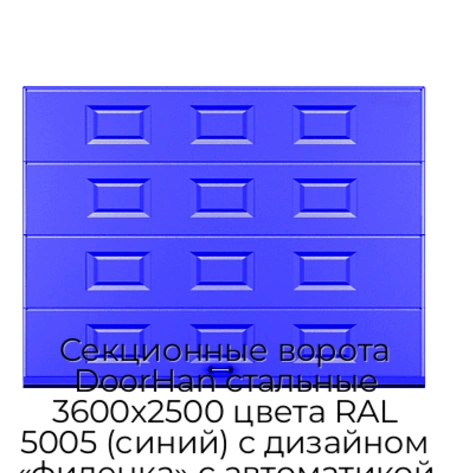 sekczionnyie-vorota-doorhan-stalnyie-3600x2500-czveta-ral-5005-sinij-s-dizajnom-«filenka»-s-avtomatikoj