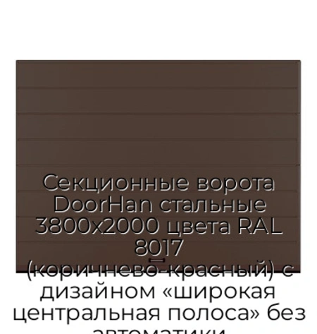 sekczionnyie-vorota-doorhan-stalnyie-3800x2000-czveta-ral-8017-korichnevo-krasnyij-s-dizajnom-«shirokaya-czentralnaya-polosa»-bez-avtomatiki