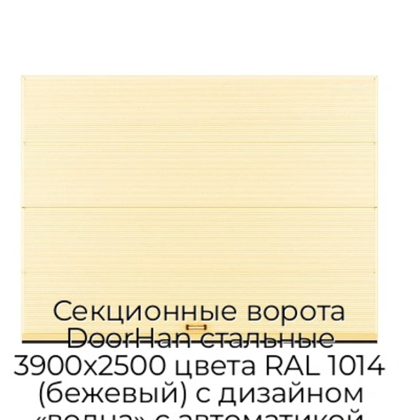 sekczionnyie-vorota-doorhan-stalnyie-3900x2500-czveta-ral-1014-bezhevyij-s-dizajnom-«volna»-s-avtomatikoj