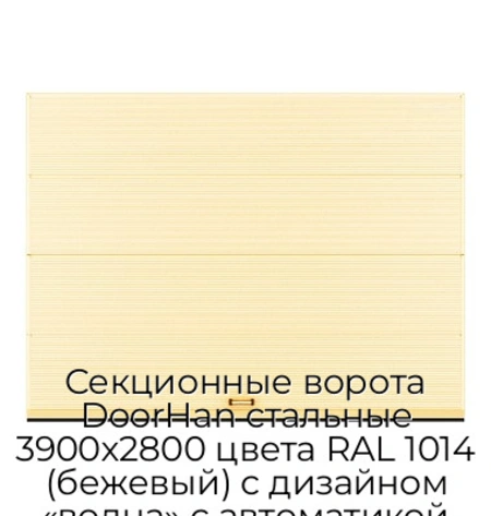 sekczionnyie-vorota-doorhan-stalnyie-3900x2800-czveta-ral-1014-bezhevyij-s-dizajnom-«volna»-s-avtomatikoj