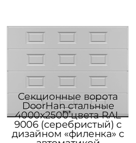 sekczionnyie-vorota-doorhan-stalnyie-4000x2500-czveta-ral-9006-serebristyij-s-dizajnom-«filenka»-s-avtomatikoj