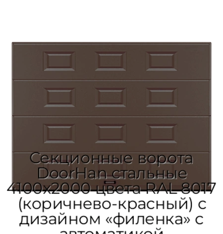 sekczionnyie-vorota-doorhan-stalnyie-4100x2000-czveta-ral-8017-korichnevo-krasnyij-s-dizajnom-«filenka»-s-avtomatikoj