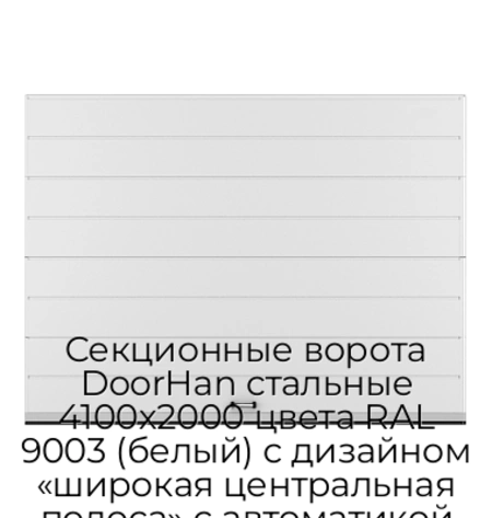 sekczionnyie-vorota-doorhan-stalnyie-4100x2000-czveta-ral-9003-belyij-s-dizajnom-«shirokaya-czentralnaya-polosa»-s-avtomatikoj
