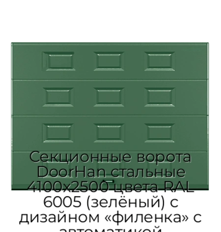 sekczionnyie-vorota-doorhan-stalnyie-4100x2500-czveta-ral-6005-zelyonyij-s-dizajnom-«filenka»-s-avtomatikoj