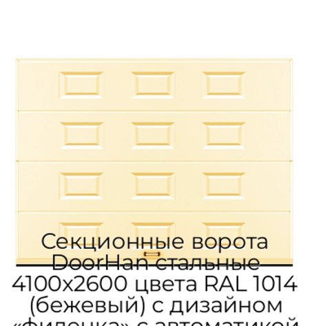 sekczionnyie-vorota-doorhan-stalnyie-4100x2600-czveta-ral-1014-bezhevyij-s-dizajnom-«filenka»-s-avtomatikoj