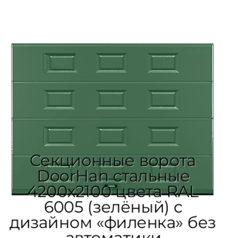 sekczionnyie-vorota-doorhan-stalnyie-4200x2100-czveta-ral-6005-zelyonyij-s-dizajnom-«filenka»-bez-avtomatiki